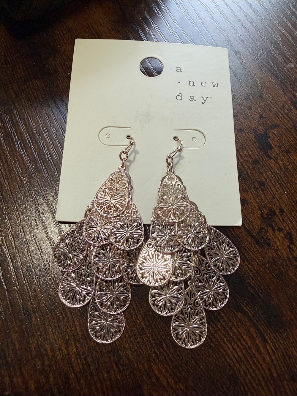 a new day Rose Gold Filigree Cascade Earrings